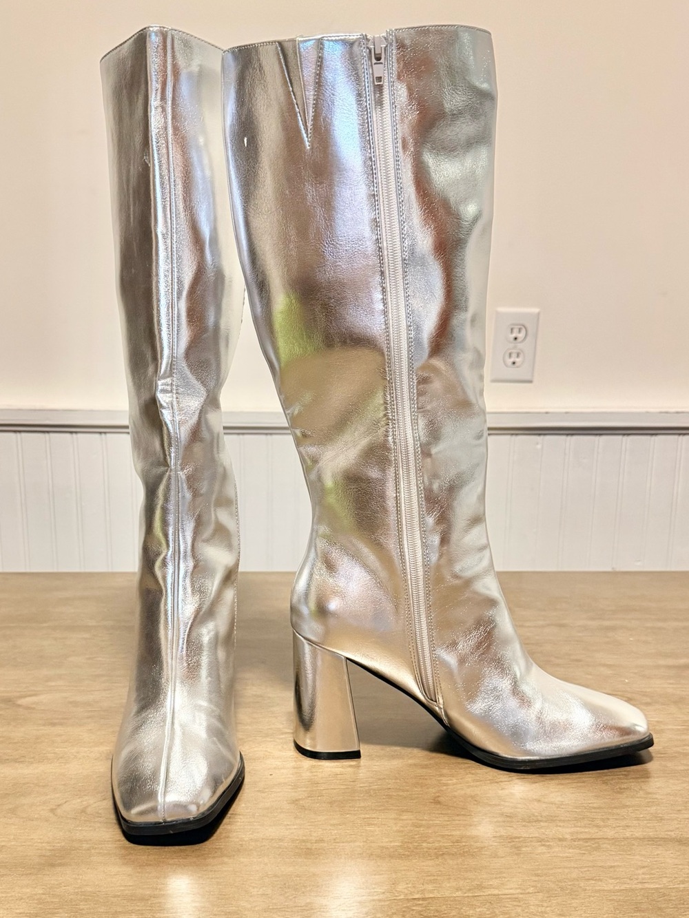 Dream Pairs Silver Metallic Over-the-Knee Block Heel Boots